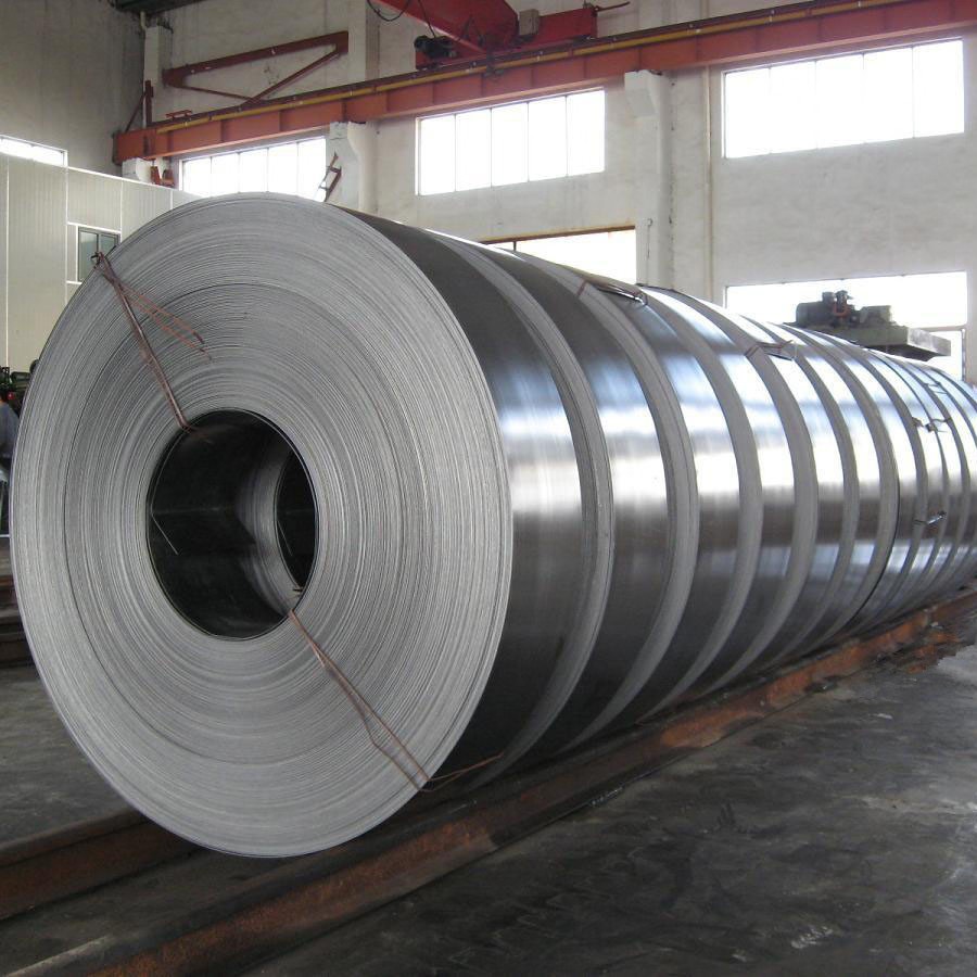 Row of galvanized strip steel coils