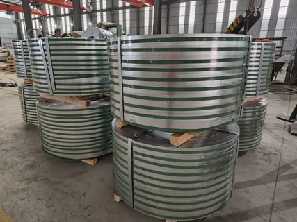 Large galvanized strip coil in factory